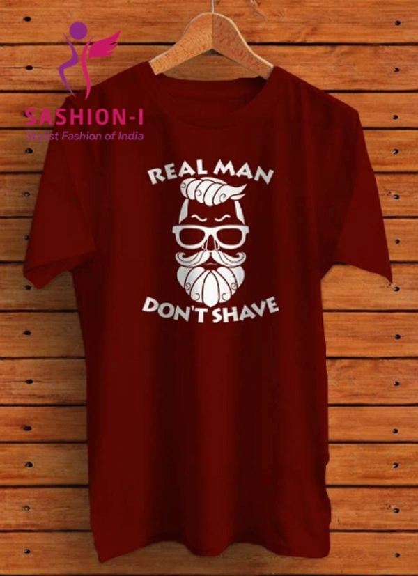 Trendy Realman Printed Cotton Maroon Round Neck T-shirt For Men - Maroon